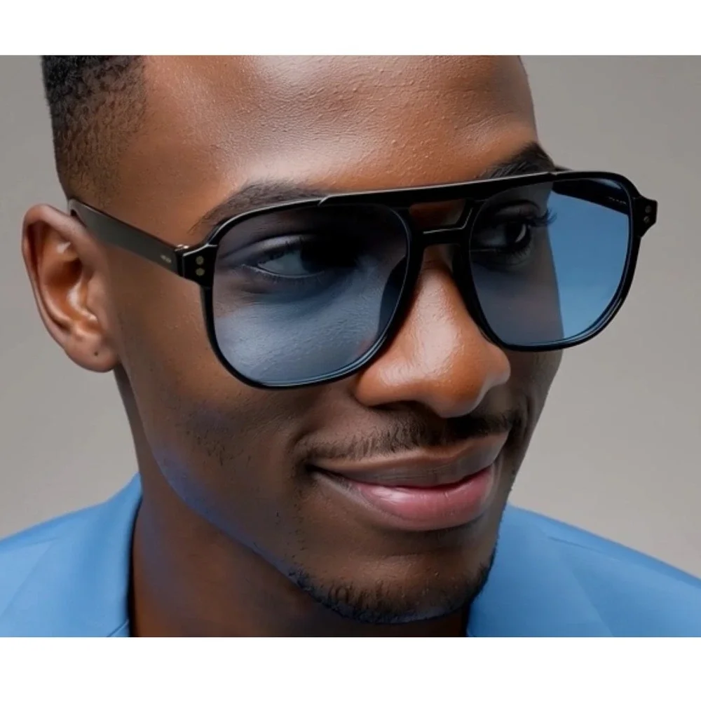 Men‎ Sunglasses Blue Lens Pilot Style Retro Rectangular Outfit Trendy Model 2026